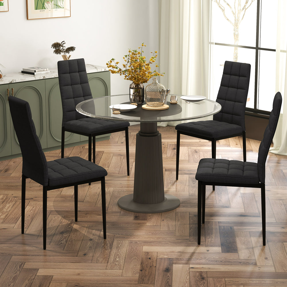 Set of 4 ergonomic fabric dining chairs with upholstered cushions and high backrest, perfect for dining rooms or.