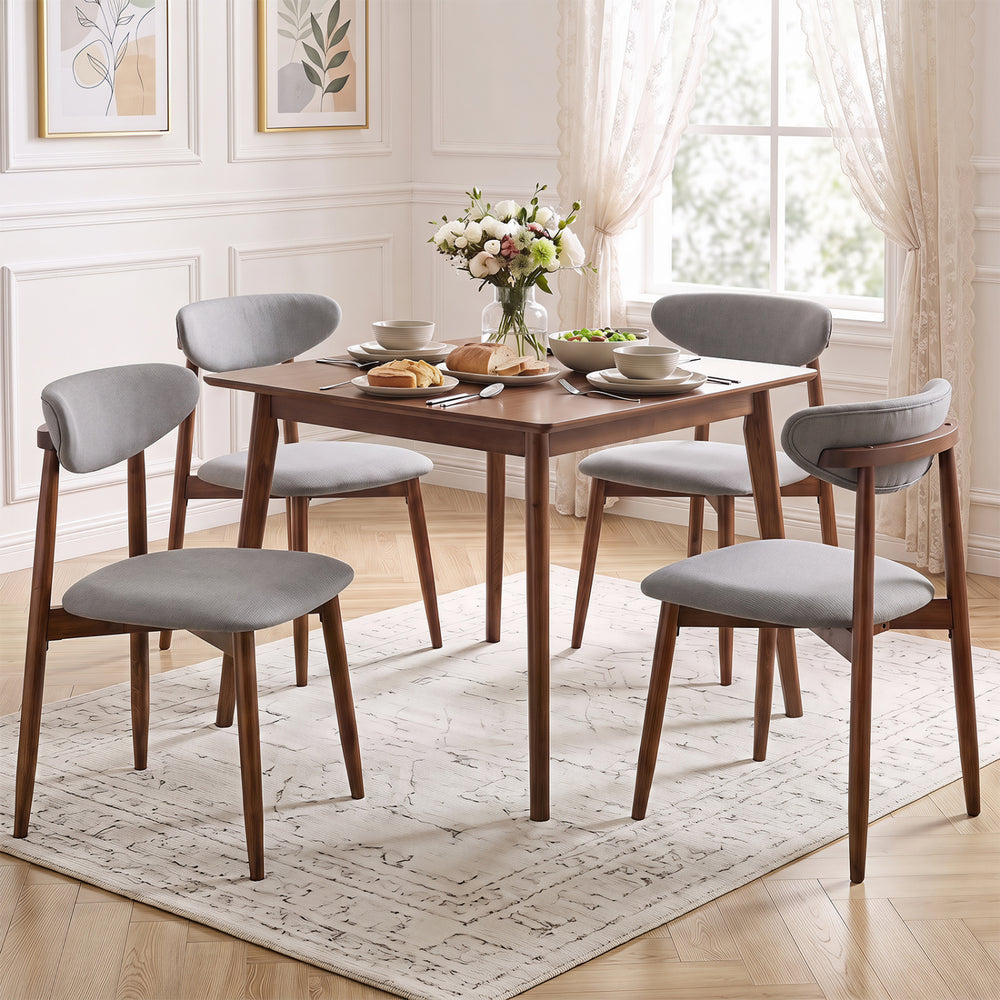 Set of 4 Fabric Upholstered Dining Chairs with Curved Backs-Gray - Gallery View 1 of 6