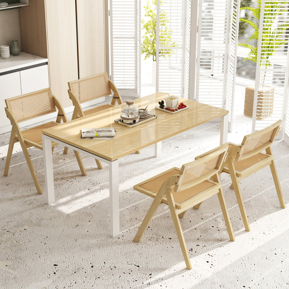 Set of 4 Foldable Dining Chairs with Woven Rattan Backrest-Natural - Gallery View 1 of 7