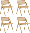 Set of 4 foldable dining chairs with a woven rattan backrest and sturdy rubber wood frame for convenient storage.