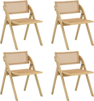 Costway Set of 4 Foldable Dining Chairs Woven Rattan Backrest 74255907 New