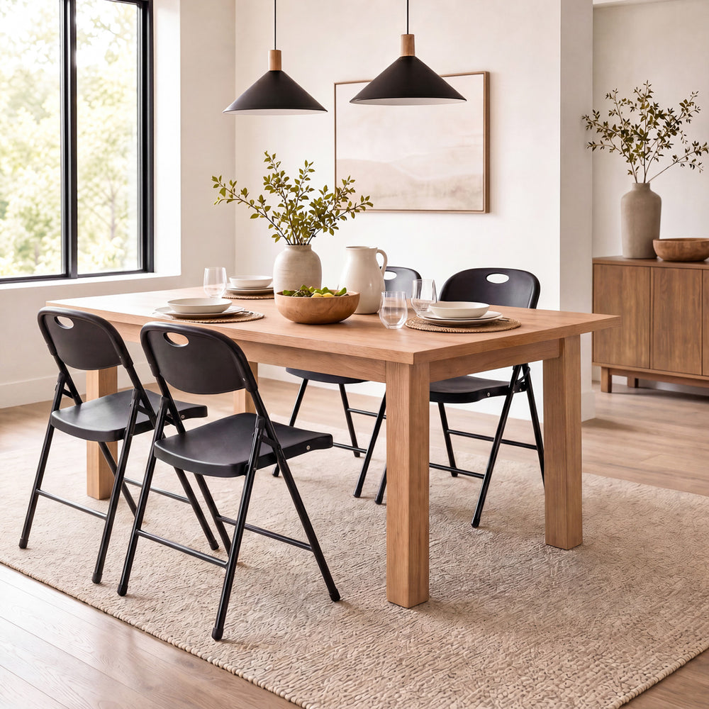 Set of 4 Foldable Plastic Chairs with Ergonomic Backrest-Black - Gallery View 1 of 8