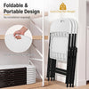 Foldable plastic chairs with ergonomic backrest, white, featuring a convenient carry handle for easy transport and storage.