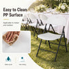 Foldable white plastic chair with ergonomic backrest and easy-to-clean PP surface, perfect for events and dining.