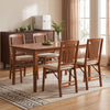 Set of 4 foldable kitchen chairs with padded beige seats, arranged around a wooden dining table in a cozy interior.