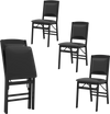 Set of 4 black folding dining chairs with padded seats and high backrests, ideal for space-saving and comfort.