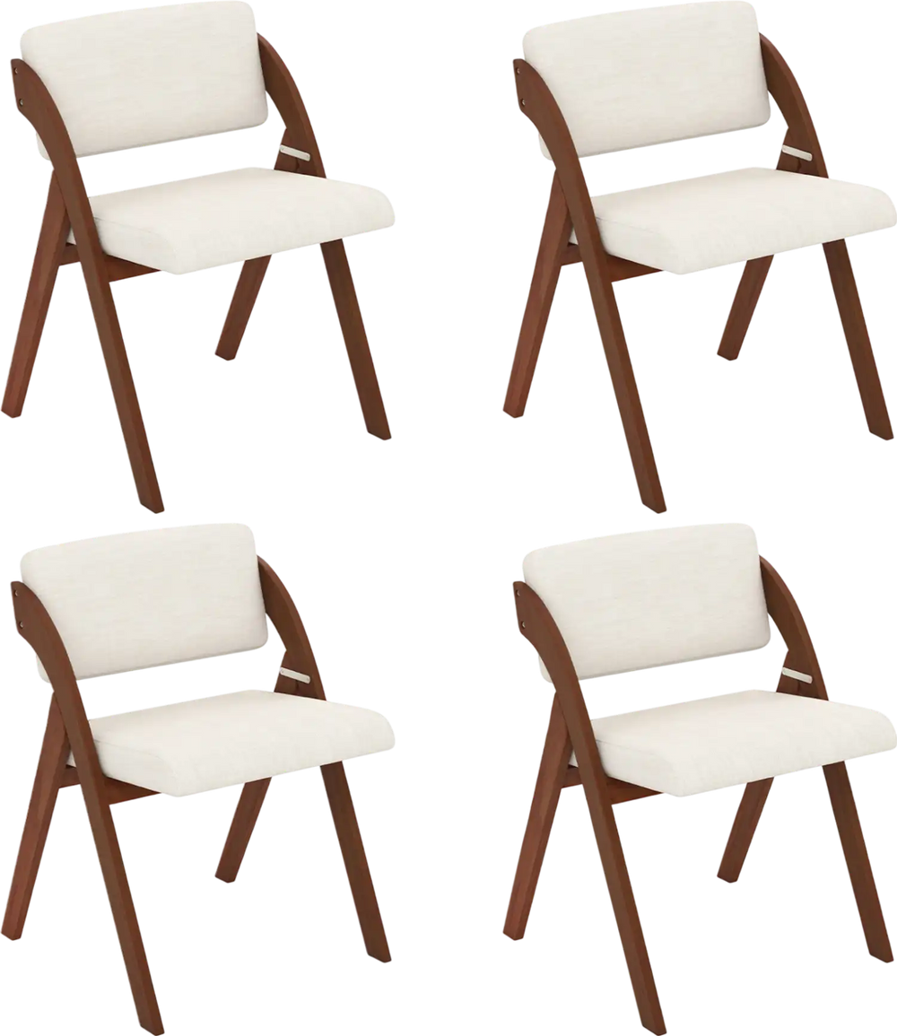 Set of 4 folding kitchen dining chairs with rubber wood legs in walnut finish and cream upholstery for versatile.