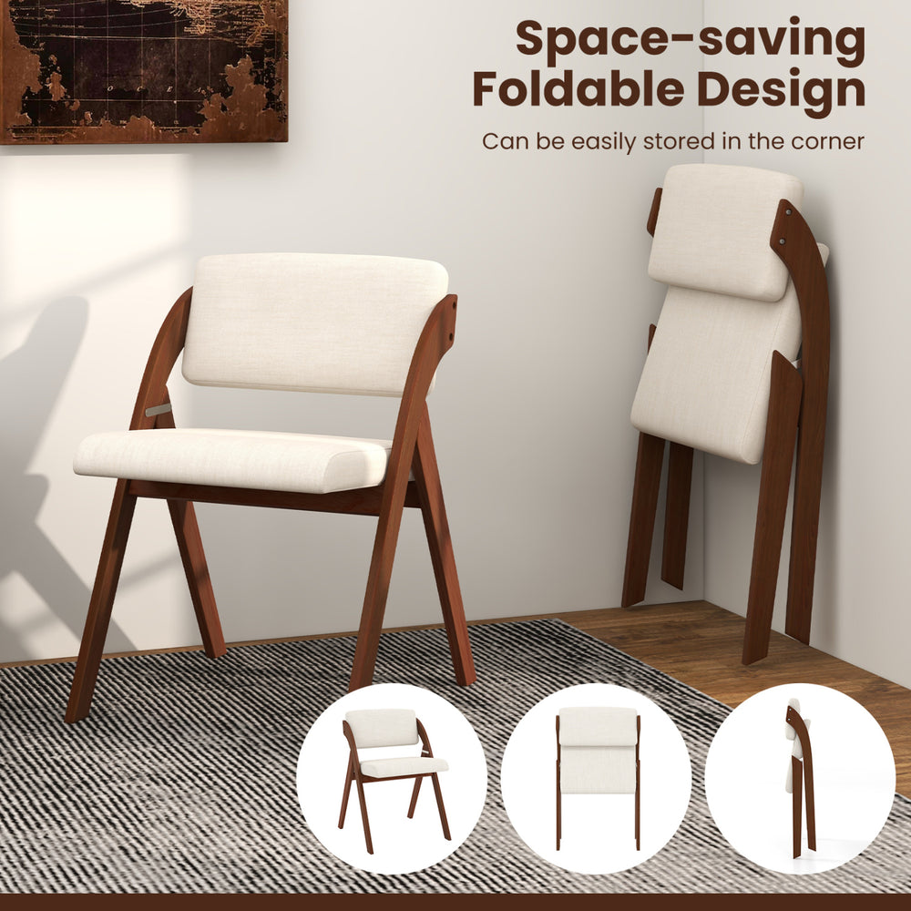 Folding kitchen dining chair with rubber wood legs in walnut finish, showcasing space-saving design for easy storage.