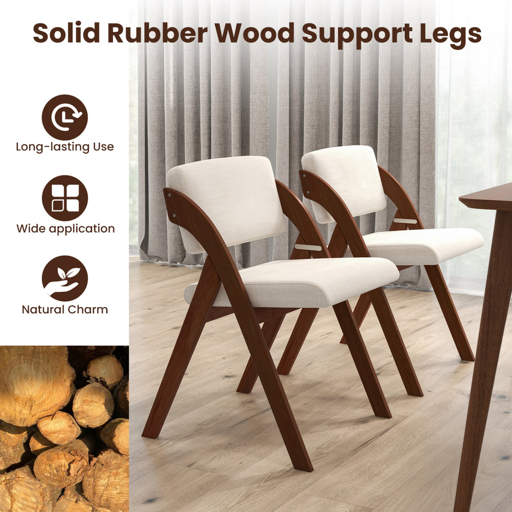 Set of 4 folding kitchen dining chairs with walnut rubber wood legs and natural charm, ideal for versatile use.