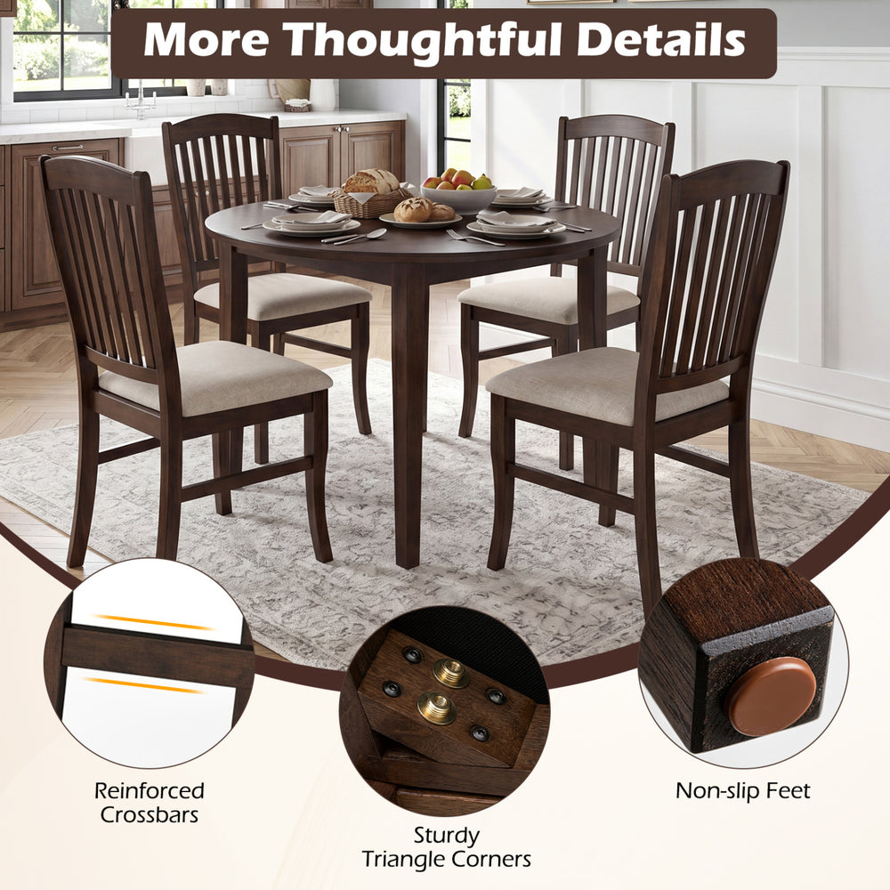 Set of 4 kitchen side chairs with a rubber wood frame, comfy padded seats, and non-slip feet for versatile use.