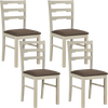 Set of 4 white upholstered dining chairs with ladder back design, featuring linen-style fabric for comfort and.