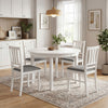Set of 4 white upholstered kitchen chairs with slatted backrests, perfect for modern farmhouse dining spaces.