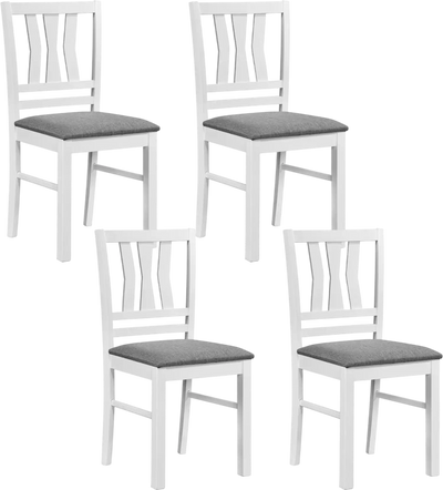 Costway Set of 4 Linen Upholstered Kitchen Dining Chairs Wood Frames 23265063 New