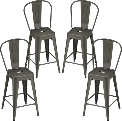 Costway Set of 4 Metal Bar Stools with Backrests Footrests 94449635 New