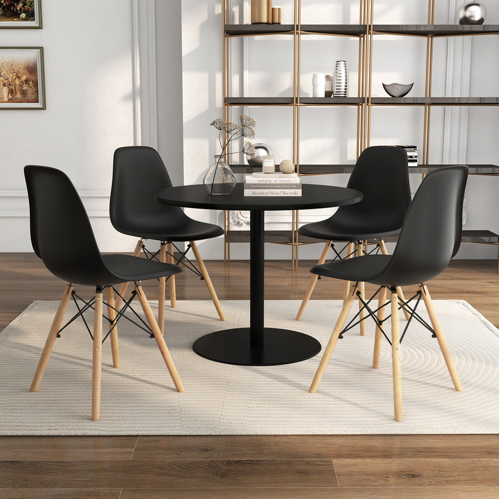 Modern black dining chair set with wood legs, ergonomic design, perfect for kitchen or dining room use.