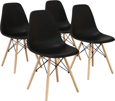 Costway Set of 4 Modern Armless Dining Chairs Plastic Wood Legs 85941720 New