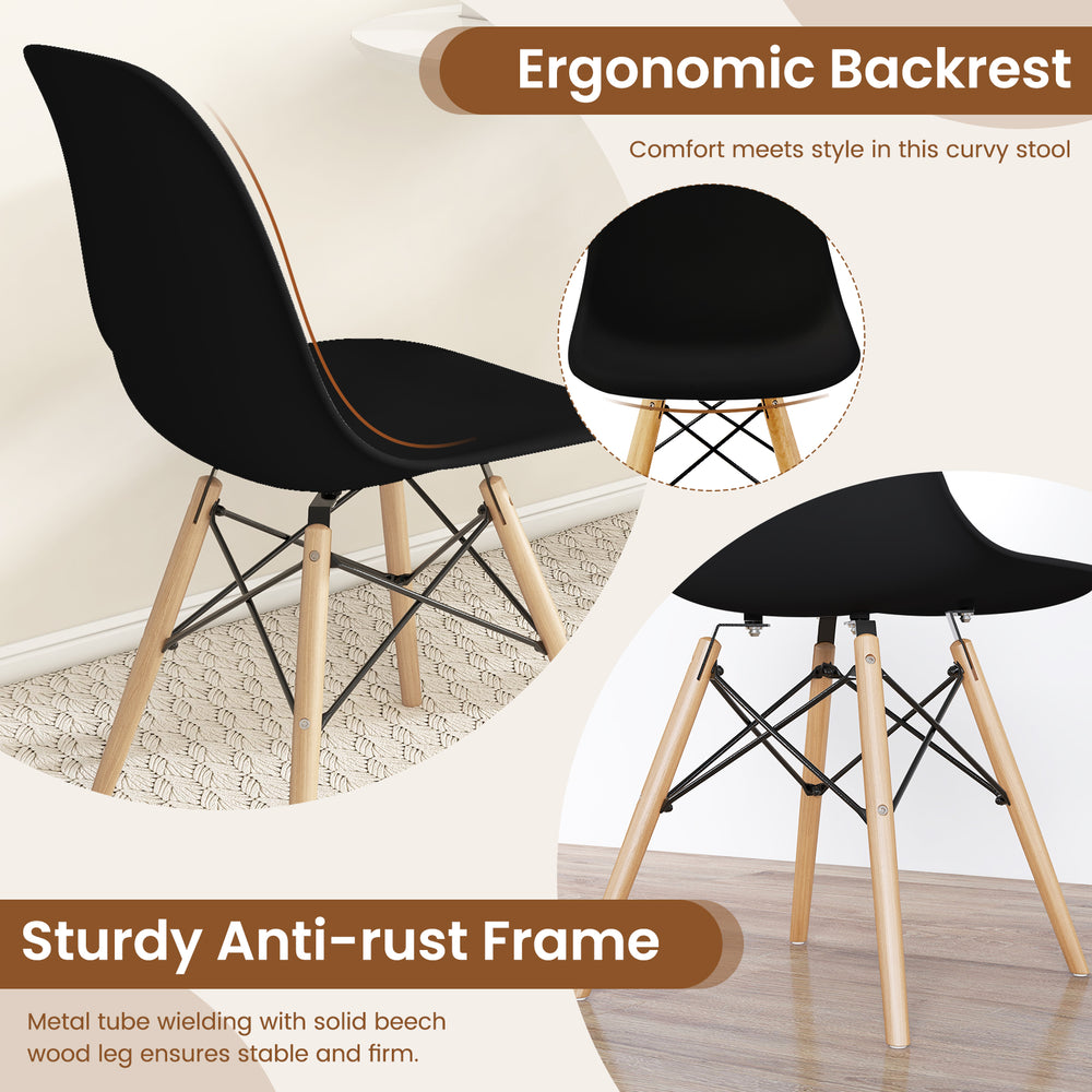 Black ergonomic dining chair with beech wood legs, designed for comfort and stability, perfect for dining or office use.