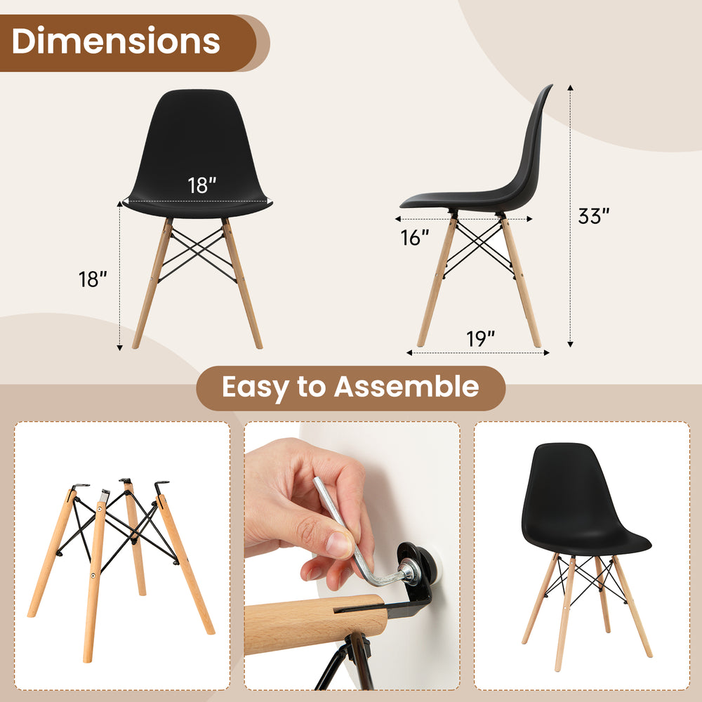 Black modern armless dining chair from a 4-piece set with wood legs, featuring ergonomic design and easy assembly.