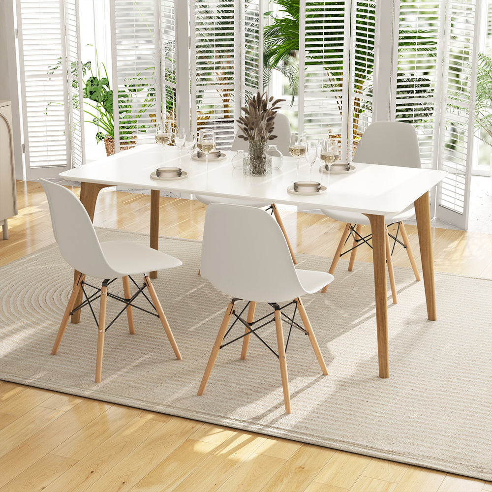 Set of 4 Modern Armless Dining Chairs Plastic Chairs with Wood Legs-White - Gallery View 1 of 8