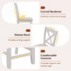 Curved backrest and slatted back of a modern farmhouse counter height stool, providing ergonomic support and comfort.