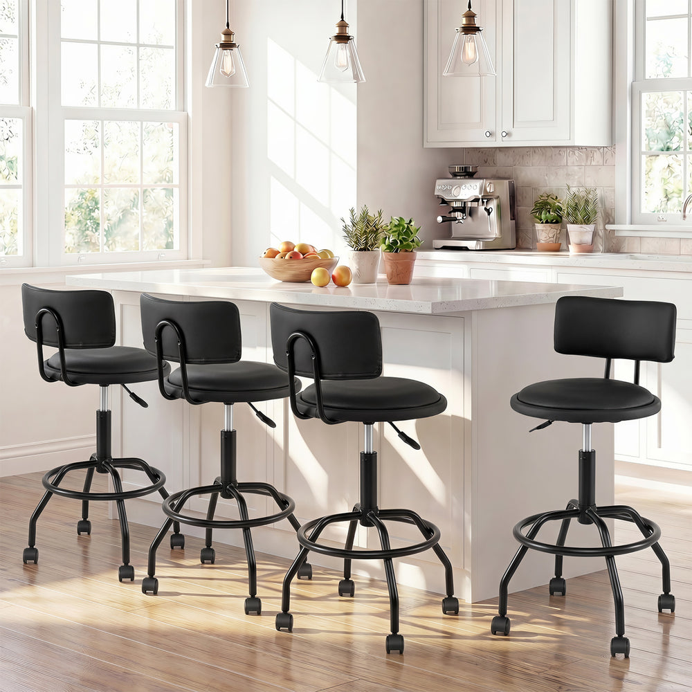 Set of 4 Modern Swivel Height Adjustable Bar Stool with Backrest-Black - Gallery View 1 of 8