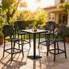 Set of 4 outdoor bar stools in cast aluminum, featuring ergonomic design and hollow-out detail, ideal for patio use.
