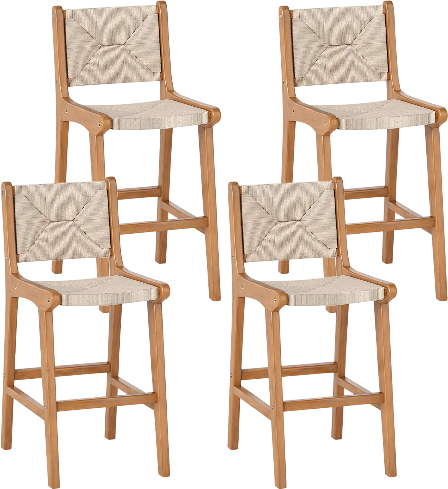 Costway Outdoor Counter Height Patio Bar Stools Woven Rope Teak Wood Set of 4 83072248 New