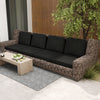 Set of 4 outdoor patio cushions in black with removable covers, featuring breathable fabric and 4" thick plush support.