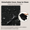 Close-up of black outdoor patio cushion set with removable covers, waterproof and stain-resistant for easy cleaning.