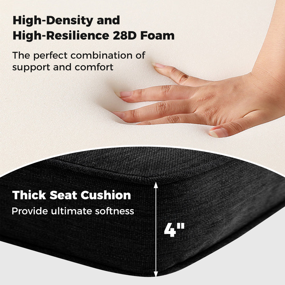 Thick 4" seat cushion from the outdoor patio cushion set, featuring high-density 28D foam for ultimate comfort and.