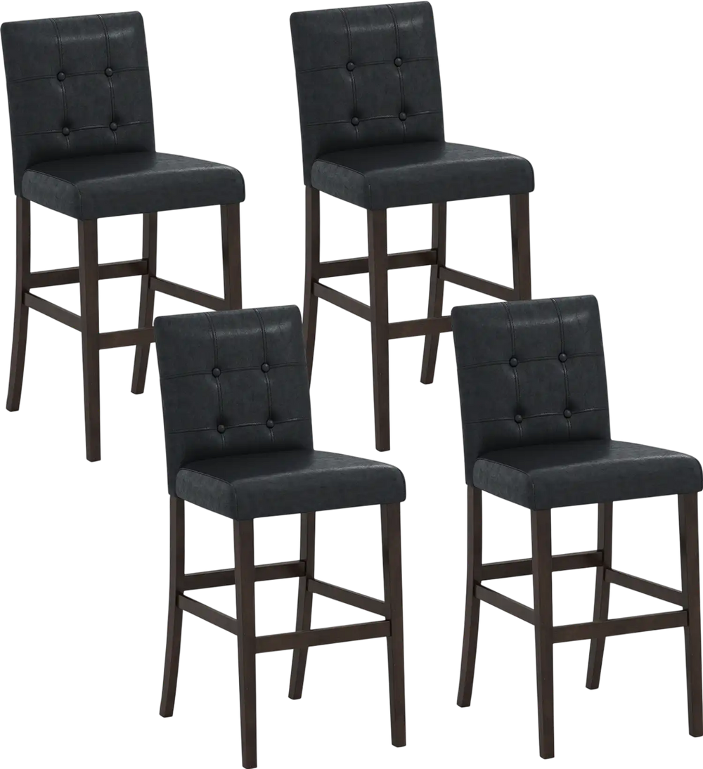 Black PVC leather dining bar stool with solid wood legs, showcasing tufted back for added style and comfort in any.