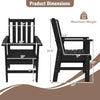 Dimensions of a black patio dining chair with wide armrests, made of HDPE, supporting up to 330 lbs for outdoor use.