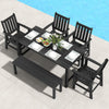 Set of 4 black patio dining chairs with wide armrests and slatted seats, perfect for outdoor dining and relaxation.