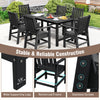 Set of 4 black patio dining chairs with wide armrests, featuring a reinforced frame and slatted seats for outdoor use.