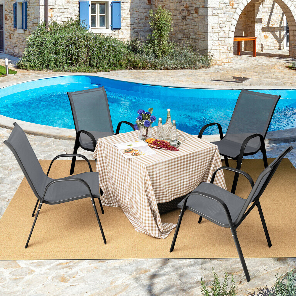 4 Pieces Stackable Patio Dining Chairs Set with Armrest-Gray - Gallery View 1 of 10