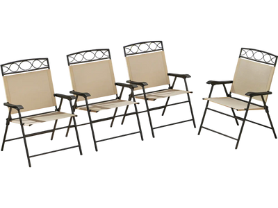 Costway Set of 4 Patio Folding Dining Chairs with Armrests Beige 928134567 New