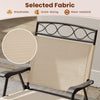Close-up of the breathable, quick-drying fabric on a beige patio folding chair, designed for outdoor comfort and.