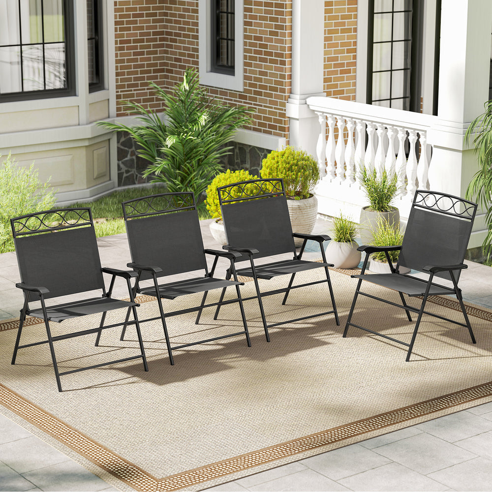 Set of 4 Patio Folding Chairs Set Dining Chairs with Armrests-Gray - Gallery View 1 of 10