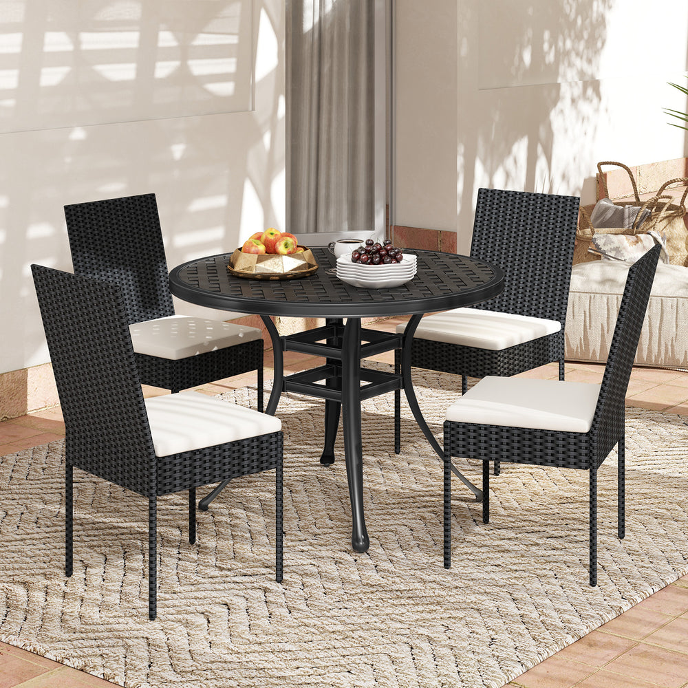Set of 4 Patio Rattan Wicker Dining Chairs Set with Soft Cushions-Black - Gallery View 1 of 9