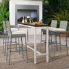 Set of 4 patio wicker barstools with soft cushions and footrests, ideal for backyard or poolside gatherings.