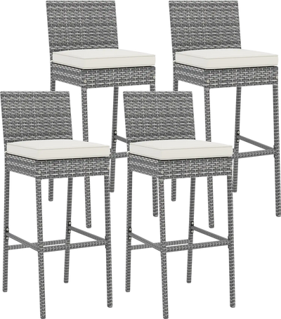 Costway Patio Wicker Barstool Set w/ Cushion & Footrest 13784269 New