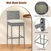 Barstool with soft seat cushion, cozy footrest, and durable hand-woven PE rattan for outdoor patio use.