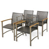 Set of 4 patio dining chairs featuring durable PE rattan and acacia wood armrests, ideal for backyard or poolside use.