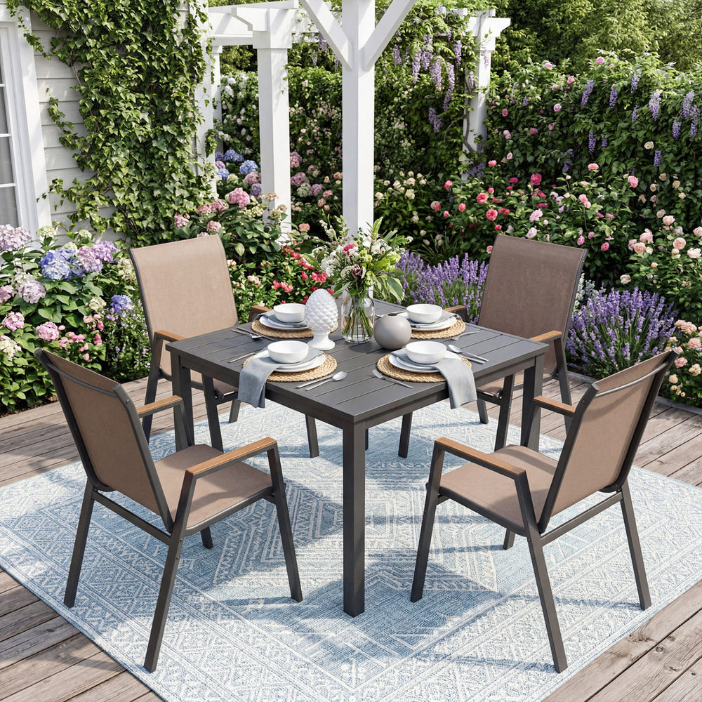 Set of 4 Stackable Patio Chairs with High Backs for Backyard 400 LBS-Brown - Gallery View 1 of 7