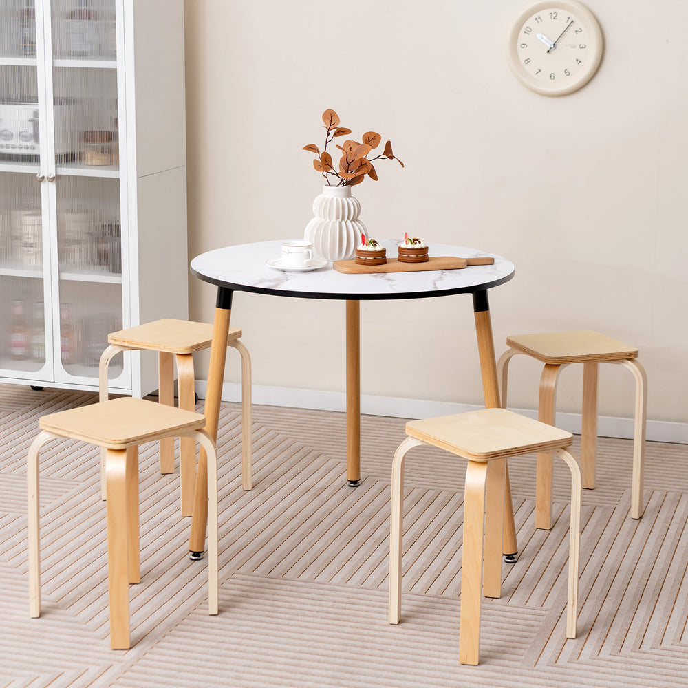 Stackable Stools Set of 4 with Square Top and Rounded Corners-Natural - Gallery View 1 of 11