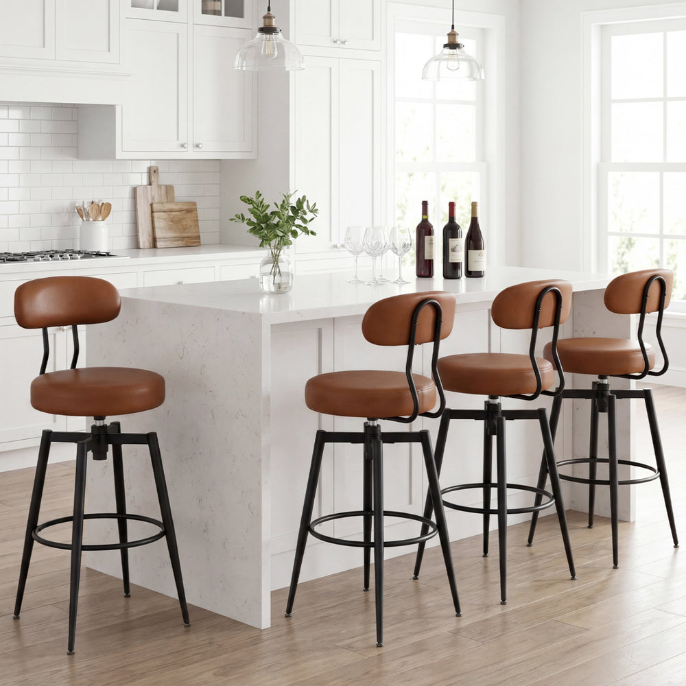 Set of 4 Swivel Barstools Faux Leather with Upholstered Seat and Back-Brown - Gallery View 1 of 9