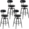 Set of 4 black swivel barstools with padded seats and backs, ideal for kitchens or pubs, featuring a sturdy metal frame.