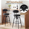 360° swivel barstool with padded seat and backrest in black faux leather, ideal for kitchens and pubs.