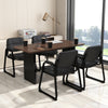 Set of 4 black upholstered waiting room chairs with armrests and ergonomic backrests, ideal for office or dining use.