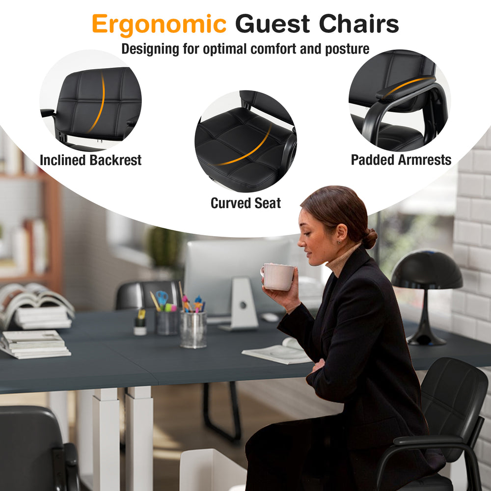 Upholstered waiting room chair with ergonomic backrest and armrests, featuring a sleek black design for versatile use.